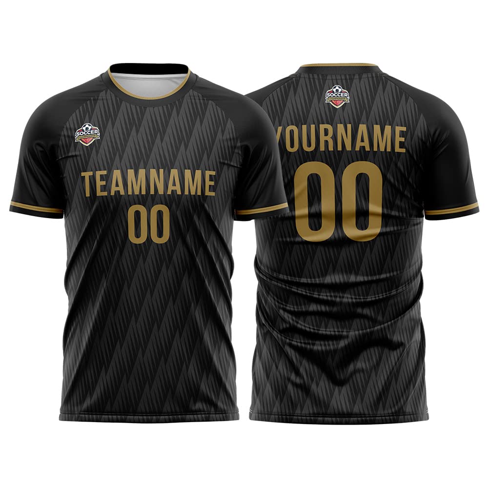Customize Your Team Soccer Jersey Uniforms with Name and Number Soccer Jersey (B-Black-Gray-Gold)