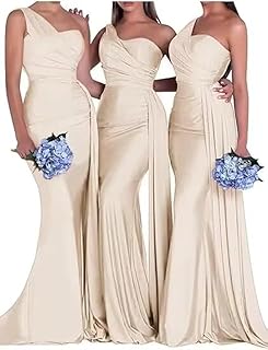 One Shoulder Bridesmaid Dresses for Wedding Long Satin Bodycon Prom Dress Mermaid Formal Evening Gowns