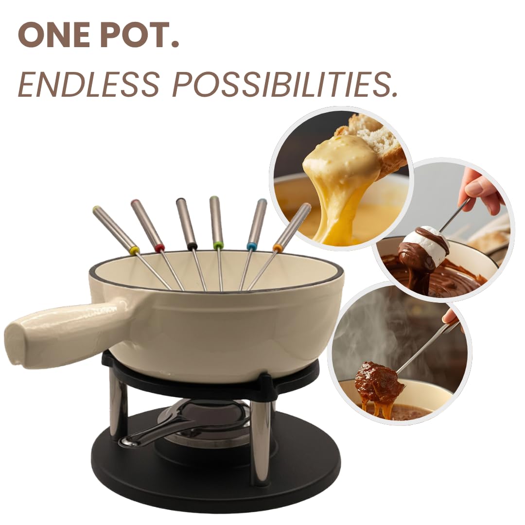 Gusseisen 9-teiliges 2L Fondue-Set mit Zubehör Fondue-Kit Schweizer Fondue-Käse Fleischöl Fonduetopf Fondue-Topf-Set, Käsefondue-Set, Schokoladenfonduetopf, Käse-Schmelztopf, Fonduetopf nicht