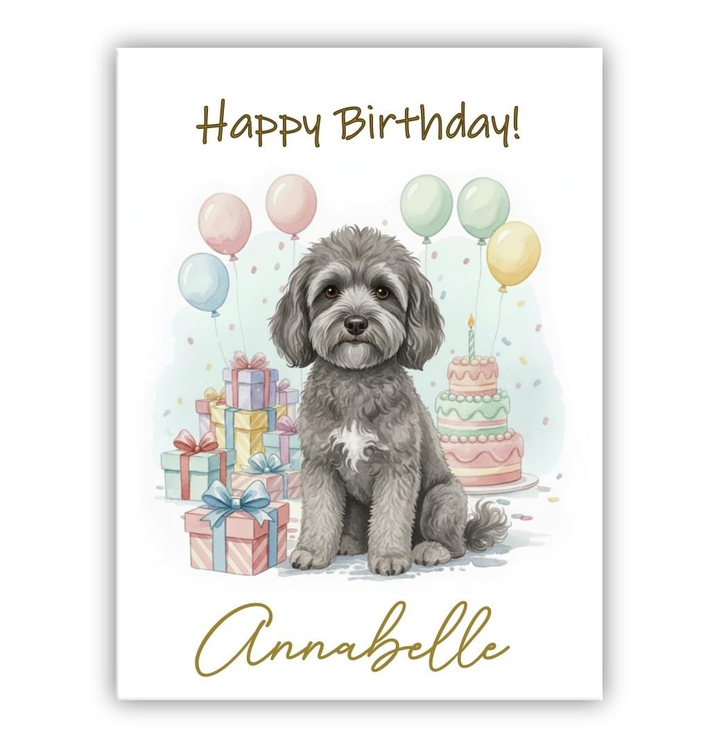 Personalised Birthday Card From the Dog – Add Any Name – Multiple Breeds Available – Dogs Lover Gift (• Cockapoo grey– Cockerpoo)