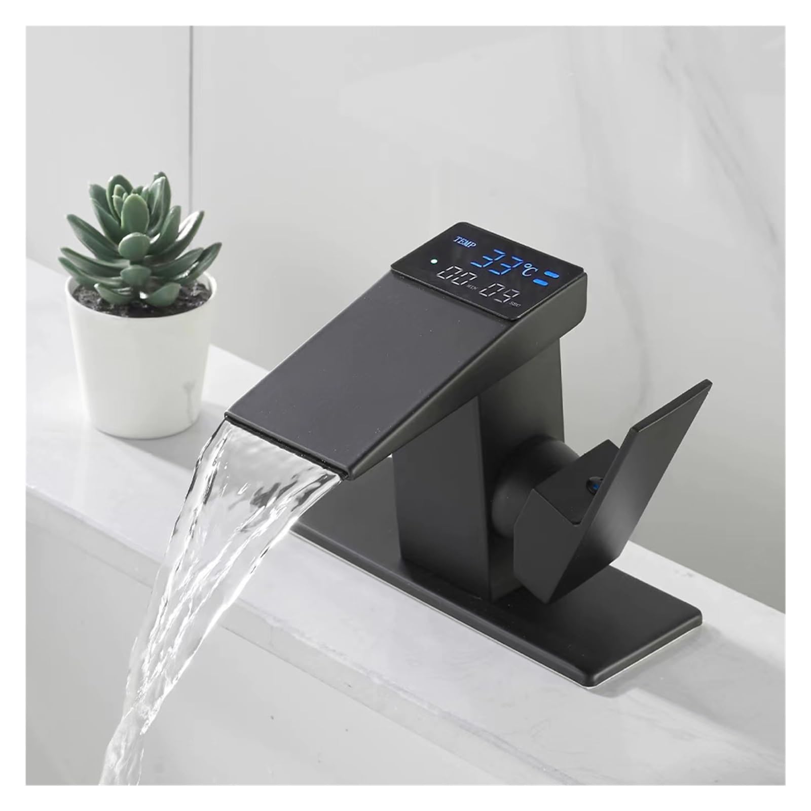 Robinet de lavabo noir intelligent avec affichage numérique de température eau chaude et froide