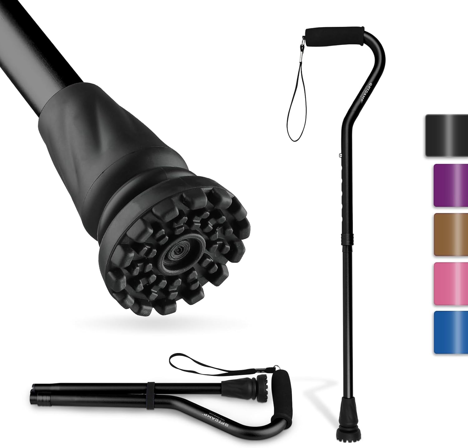 GPTCAMP Walking Cane and Walking Stick for Men Women,Lightweight Folding Canes with Offset Soft Cushioned Handle,Adjustable & Collapsible,Mobility & Leg Surgery Recovery