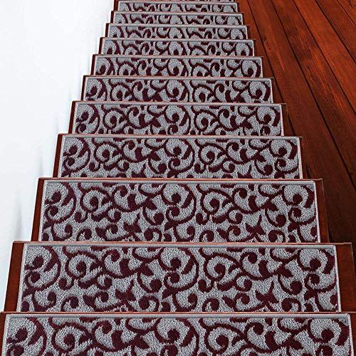 SussexHome Stair Treads - 100% Polypropylene Anti-Slip Carpet Strips for Indoor Stairs - Easy to Install Runner Rugs with Double Adhesive Tape - Safe, Decorative Mats - 13-Pack - Red