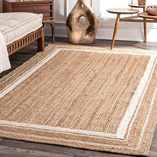 Image of Braided Reversible Carpet for Bedroom Living Room Dining Room (Cream, Jute, 6x12 Feet)