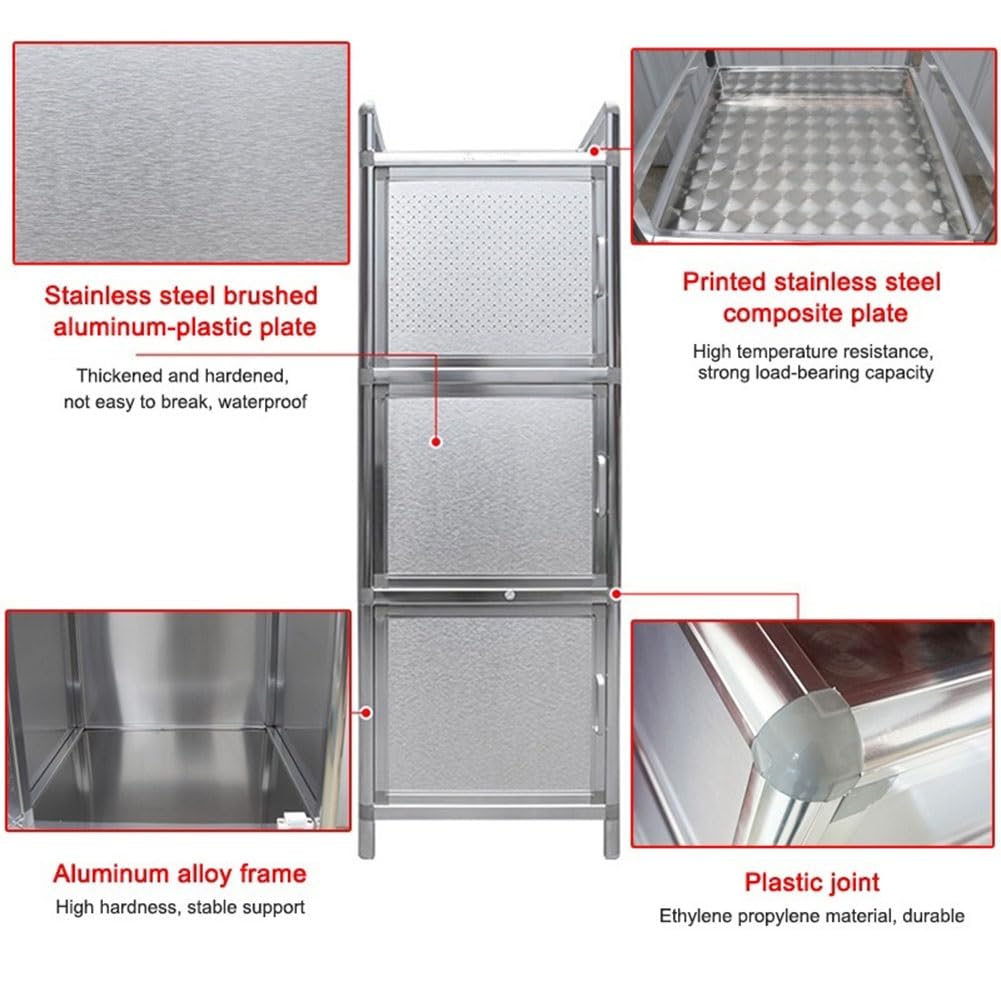Mesa de trabajo de cocina de acero inoxidable con gabinete impermeable, mesa de preparación de pie para restaurantes y cafeterías (45 x 45 x 168 cm), solución de almacenamiento fácil de limpiar y