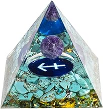 Erliway 12 Zodiac Orgone Crystal Pyramid, Natural Amethyst Crystal Ball for Sagittarius Zodiac, 2" Orgone Healing Pyramid for Positive Energy Stress Reduce Healing Meditation Attract Wealth Lucky