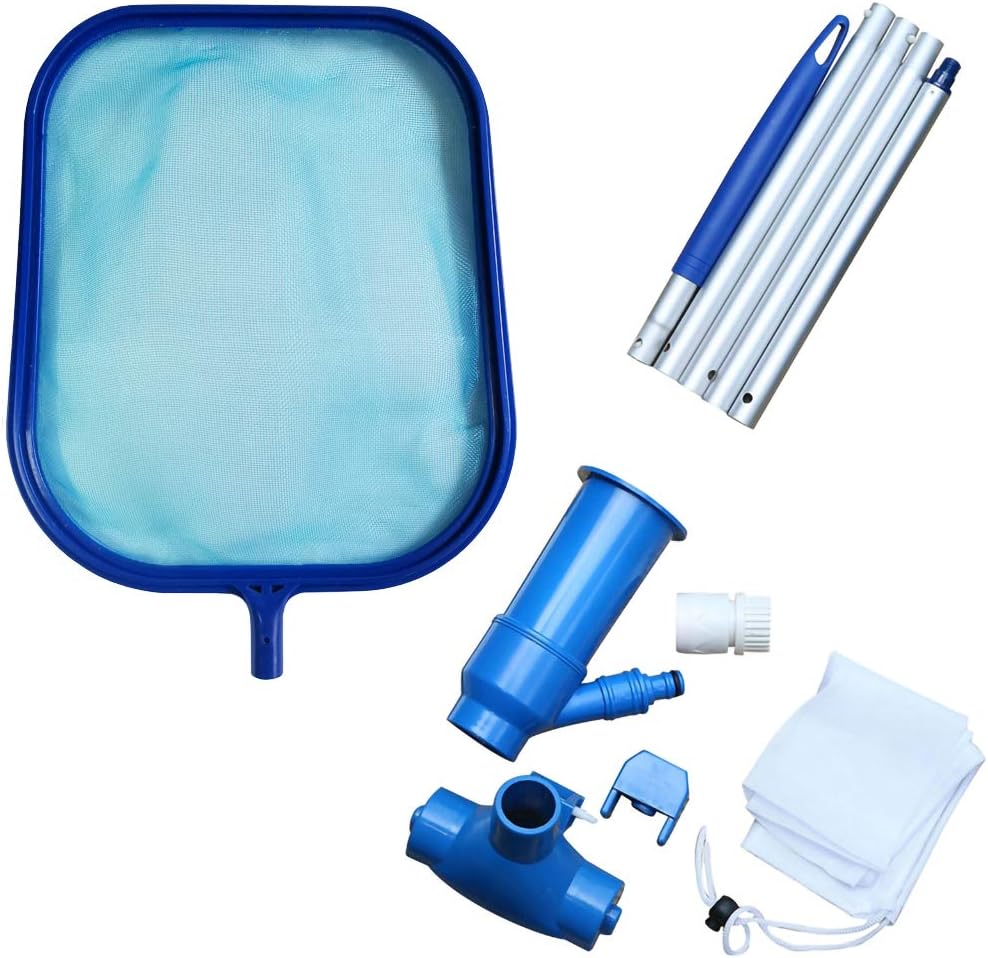 GKanMore Pool Vacuum Head and Skimmer Net Set Included 47" Detachable Pole, Spa Pond Swimming Pool Cleaning Supplies and Accessories