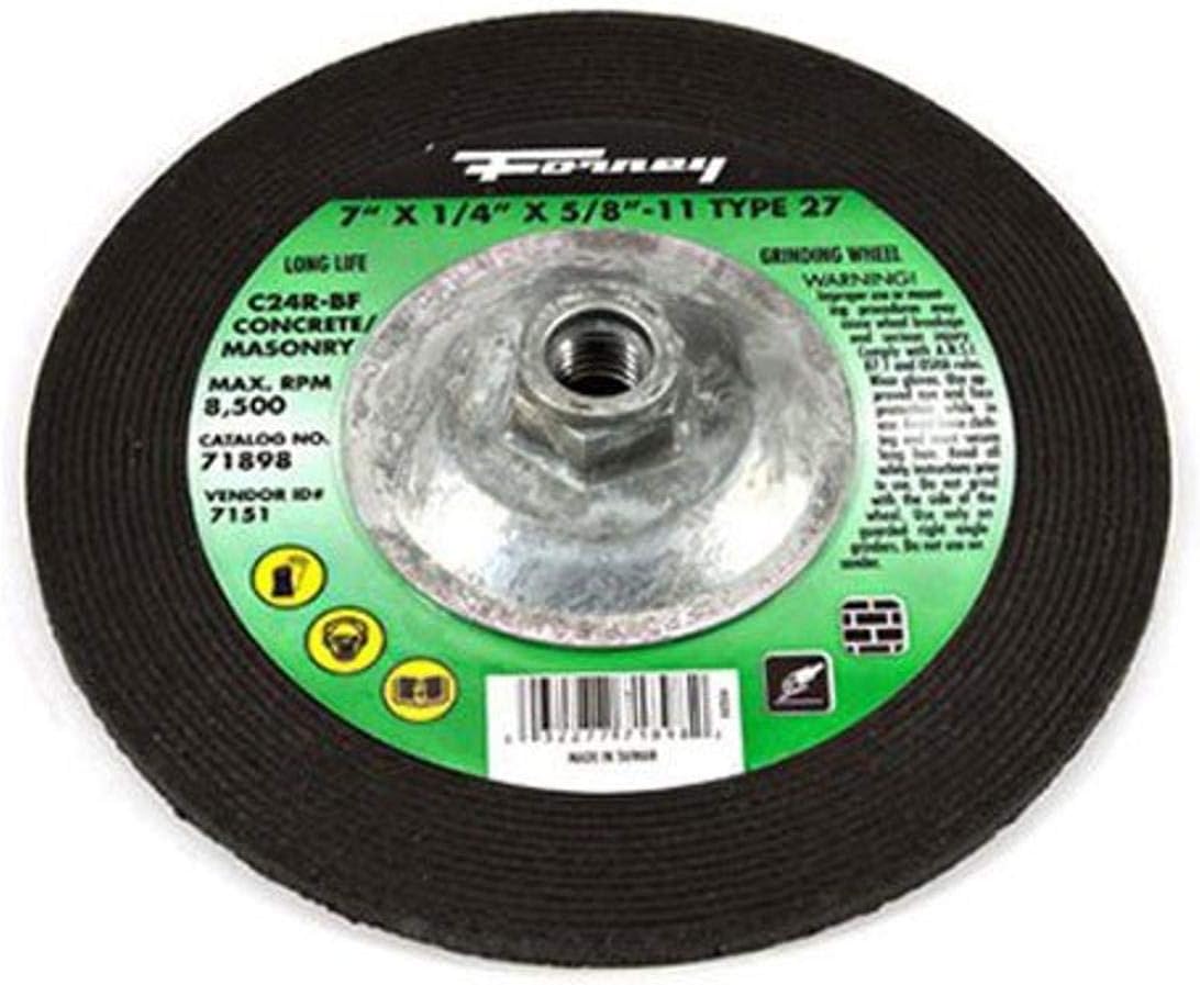 Forney 71888 Grinding Wheel with 5/8-Inch-11 Threaded Arbor, Masonry Type 27, C24S-BF, 4-1/2-Inch-by-1/4-Inch