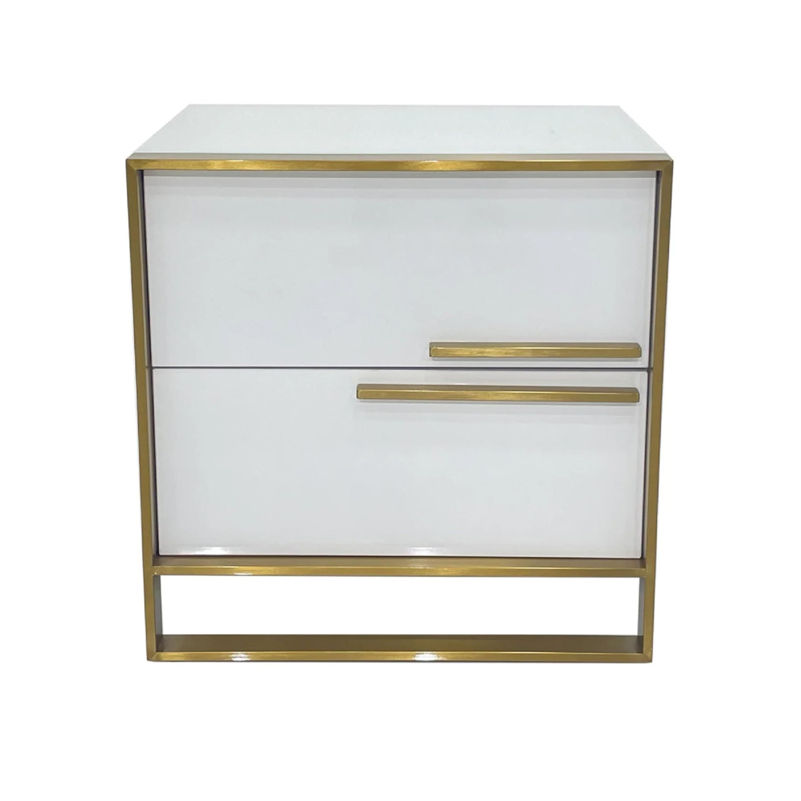 Boko Nightstand, 2 Drawers w Modern Gold Metal Handles, 20 Inch White