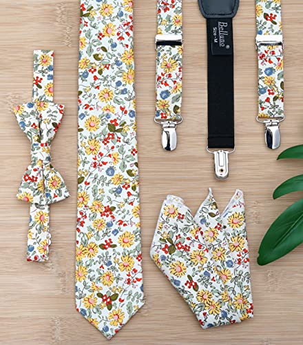 Image of BELLUNO Men's Cotton Floral Skinny Tie, 2.5 inch Width, with Gift Box