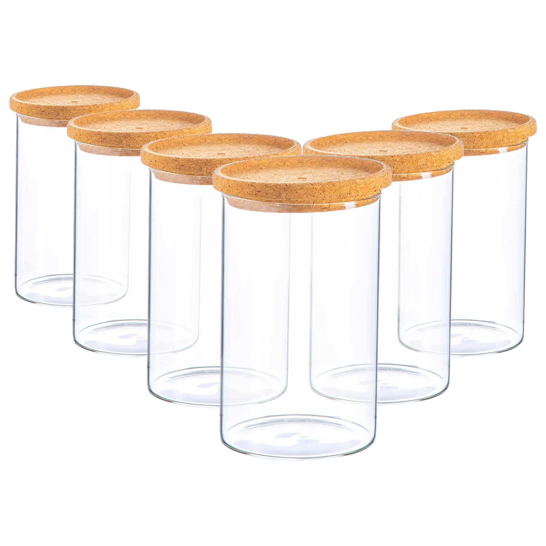 Argon Tableware Scandi Storage Jars with Cork Lids - 1000ml - 6 Pack - Modern Round Organisation Container Glass Jar for Kitchens, Pantry, Bathrooms, Utility Rooms