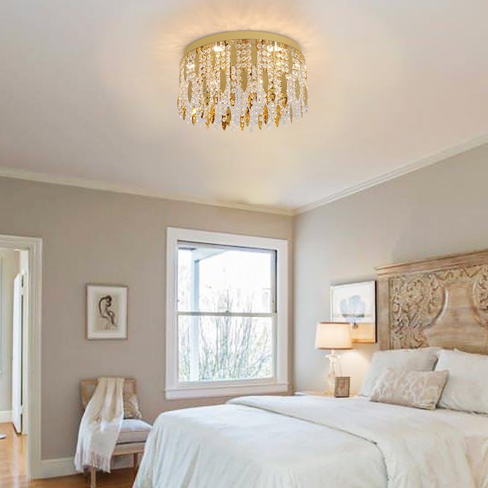 SNOGOLD Plafonnier Moderne En Cristal Et Métal Doré E27 Luminaire Abat-jour Carré Lustre En Cristal Pour Couloir Entrée Cuisine - Maison