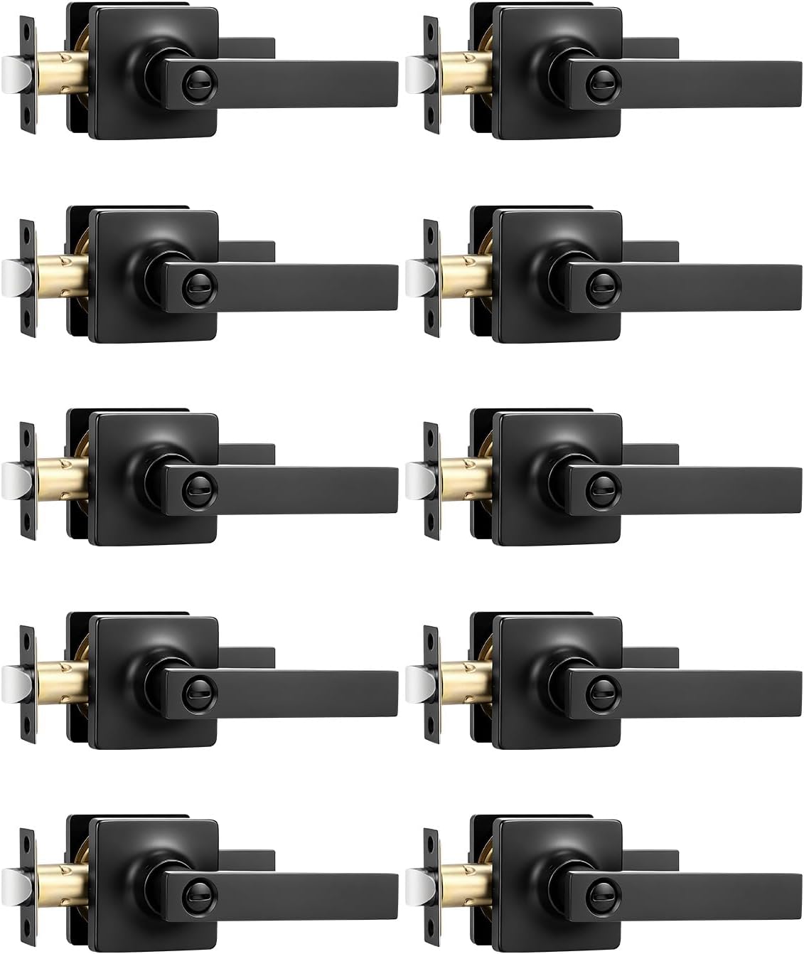 Mengico 10 Pack Door Handles Interior,Black Door Lever Lock,Interior Door Handles Privacy Lock(for Bedroom&Bathroom)