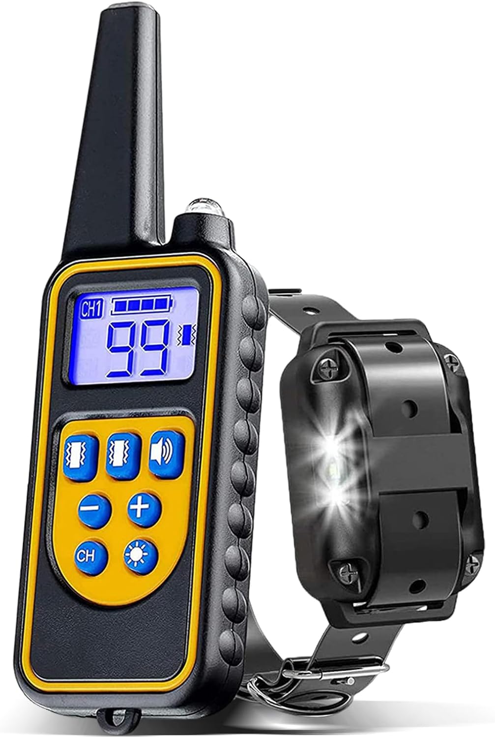 Diagram showing all components included in the dog training collar package