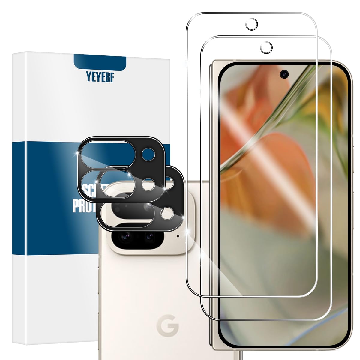 Screen Protector for Google Pixel 9 Pro Fold, [2+2 Pack] Tempered Glass for Pixel 9 Pro Fold & Camera Lens Protectors[Ultrasonic Fingerprint Unlock] [Case Friendly] [Bubble-Free] 6.3 Inches