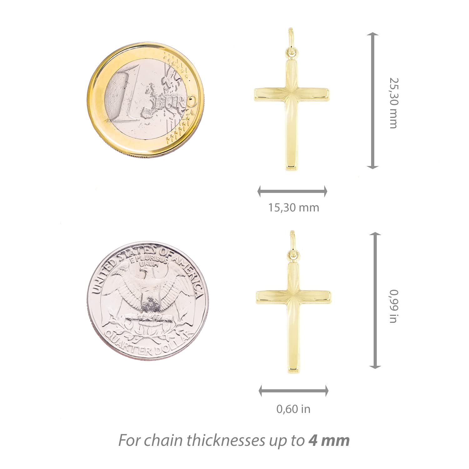 forme di Lucchetta - Kreuz-Anhänger Halskette aus Gelbgold 9 Karat (375) - 45cm | 45cm
