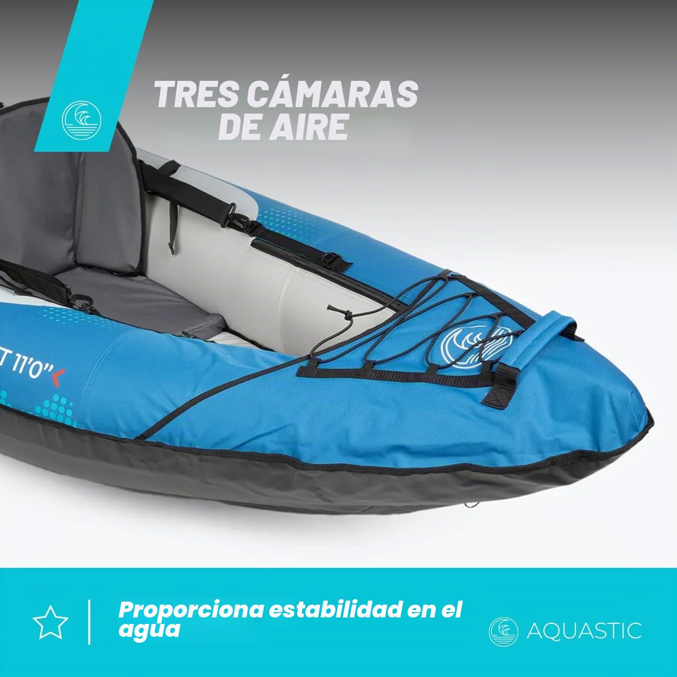 AQUASTIC Kayak DELF 11'0" Kayak Hinchable para 2 Personas con Dos Asientos Bomba Quilla Central y Funda Azul Kayak con Dimensiones 335x96 cm Ideal para Rafting y Excursiones Material PVC Resistente