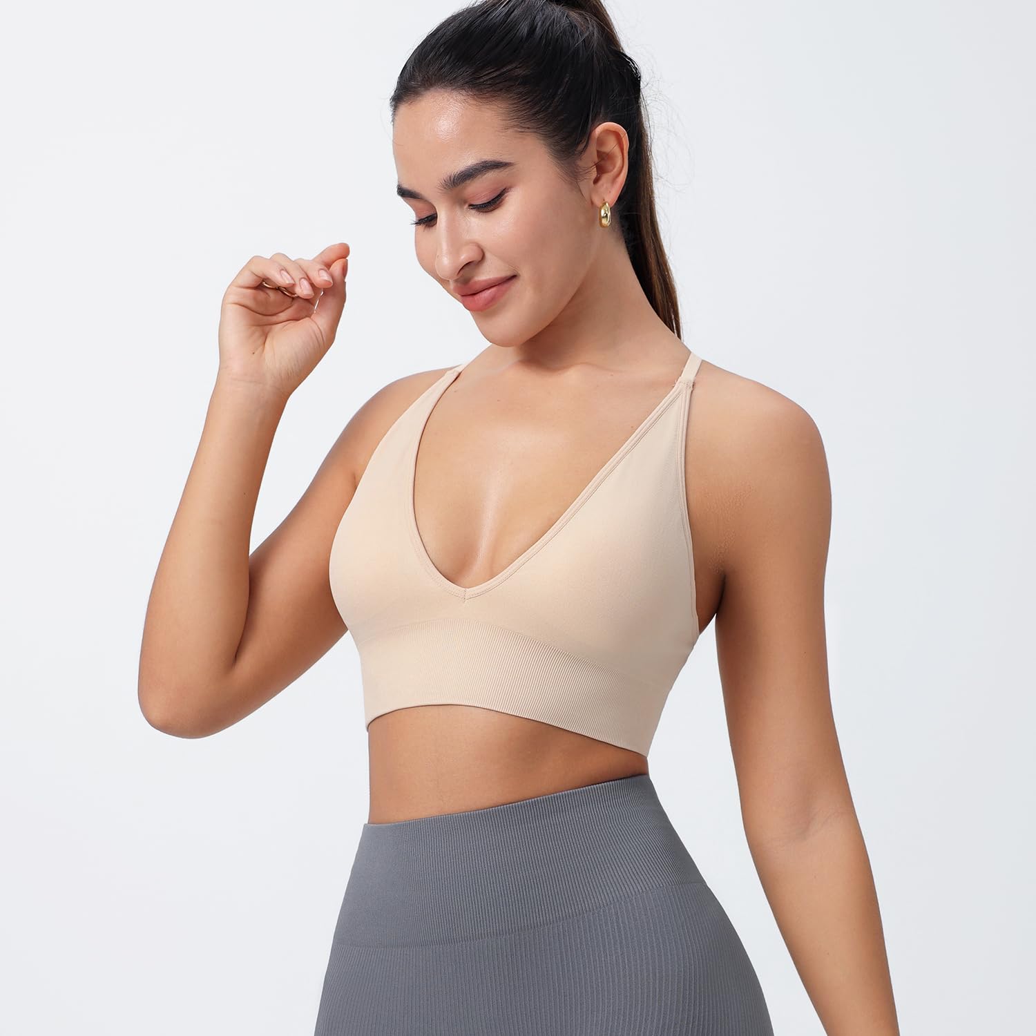 Evercute Reggiseni Sportivi da Donna Regolabili con Scollo a V Profondo Reggiseni Senza Fili Cinghia di Spaghetti Incrociati Imbottiti a Basso Supporto Reggiseni Sexy