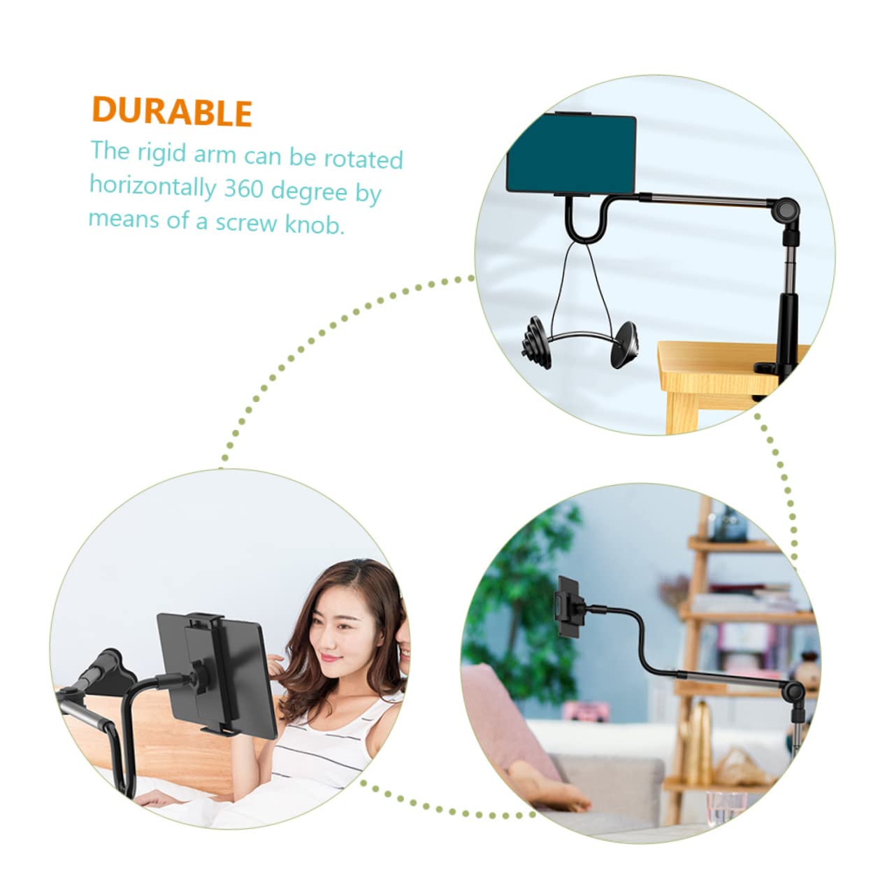 Soporte para Teléfono Móvil de Cuello de Cisne, Brazo Flexible y Resistente, Pinza para Mesa y Cabecero, Adecuado para Grabación de Vídeo y Uso Diario
