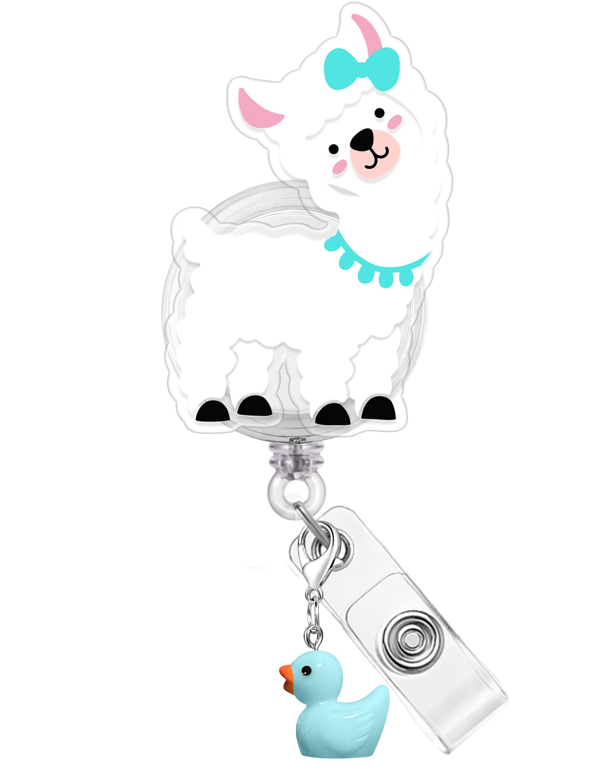 Plifal Cute Animal Badge Reel Holder Retractable with ID Clip for Nurse Nursing - Funny Catoon Name Tag Card Accessories Alligator Clip for Pediatric Office Student Work Hospital Alpaca — image 1