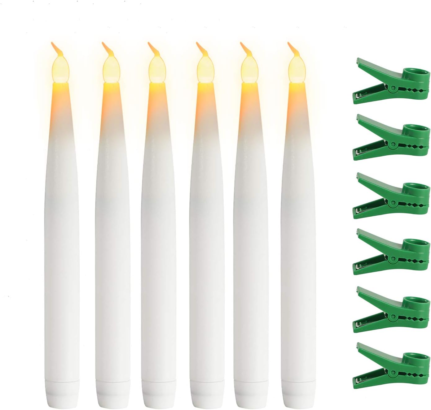 Youngerbaby Set of 6 Taper Candles Battery Operated with Remote Yellow Flickering Electric Taper Candles 6.5 Inch Flameless Candles for Wedding Party Christmas Days (6 Pack-7.5 INCH Taper Candles)