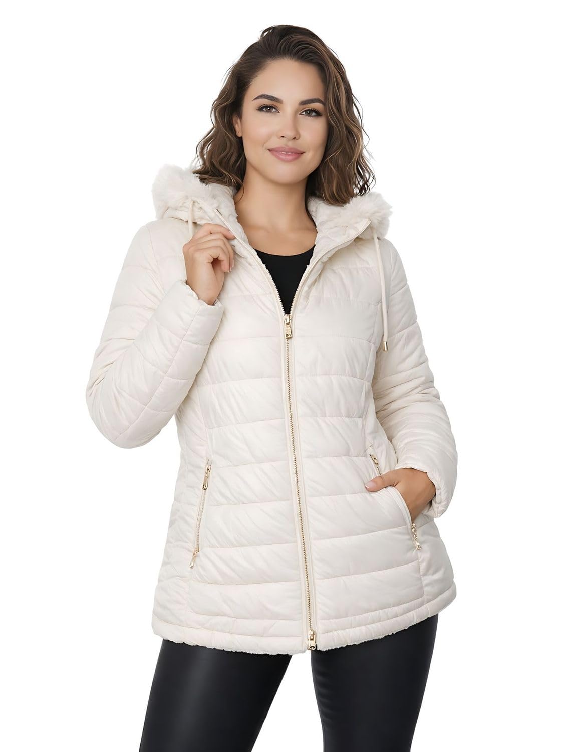 Jaqueta ParKa Feminina Dupla Face Nylon/Peluciada Off-White Jaqueta ParKa Feminina Dupla Face Nylon/Peluciada Off-White