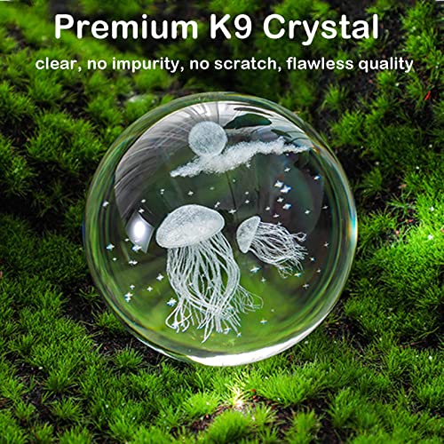 3D Crystal Jellyfish Ball Light,3.15 Inch K9 Ball Lamp With 16 Led Colors Changing Base,Cool Sea Animal Table Lamp For Bedroom And Living Room Decoration,Cool Light Gift For Kids Girl Boy(Jellyfish) #TOP4