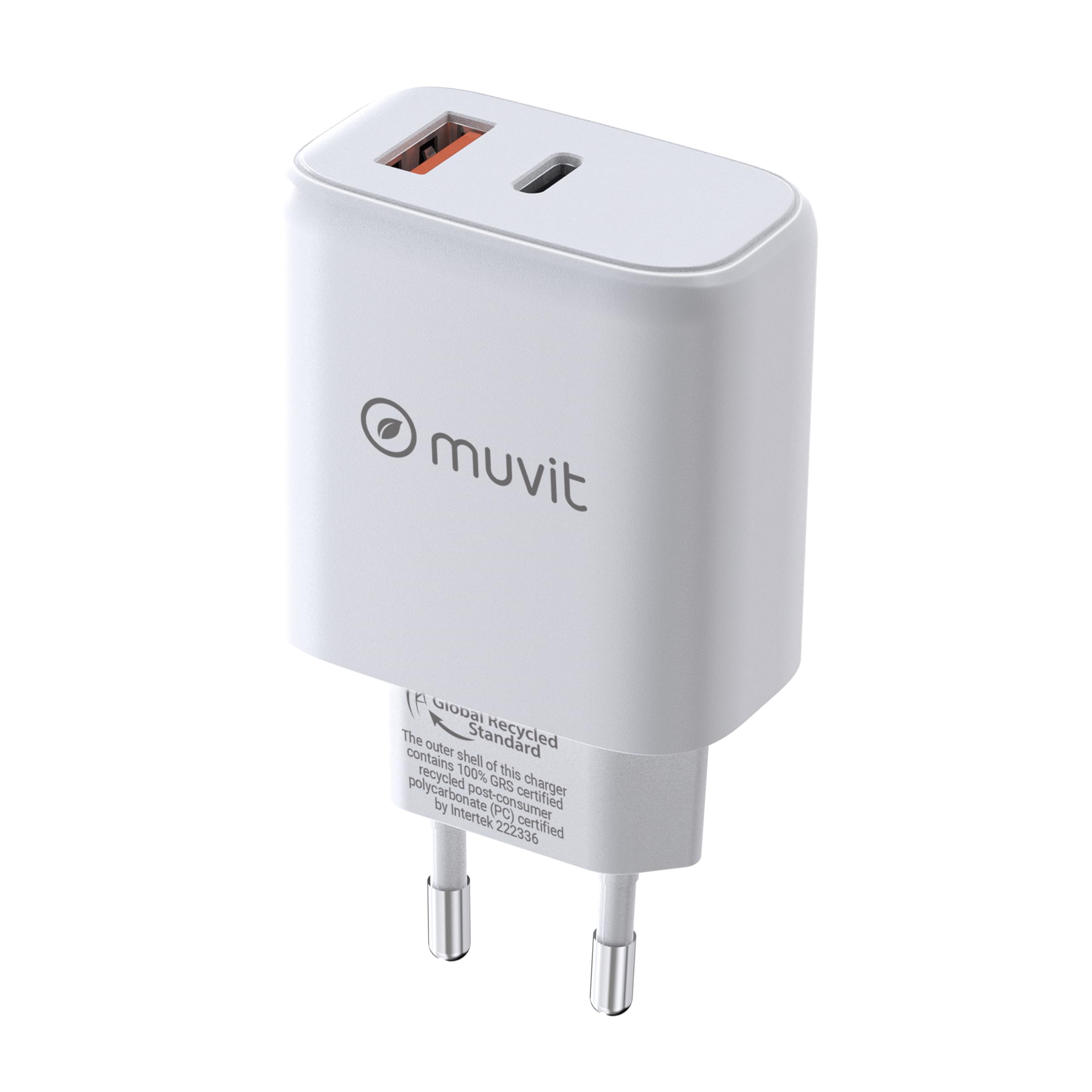 muvit for Change Cargador de Pared 1 USB 12W+1 Tipo C PD 45W Blanco