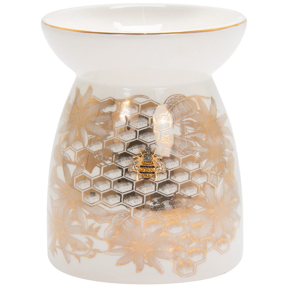 Ceramic Wax and Oil Warmer - Honeycomb with Diamonte Bee Design