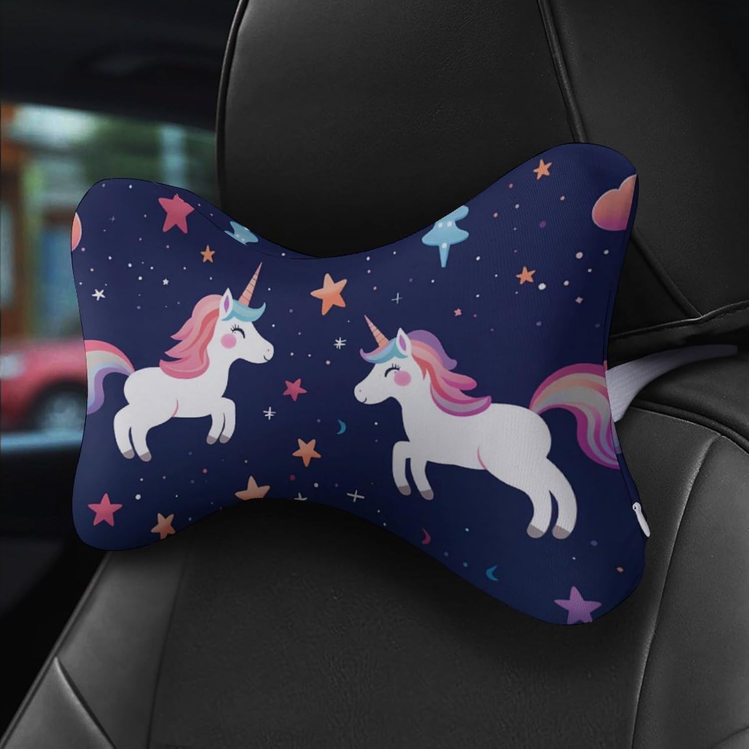 Unicorrn and Star Pattern 2 Pack Car Neck Pillow Car Headrest Soft Car Pillow for Most Cars
