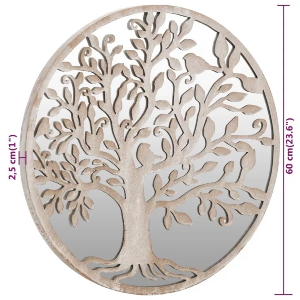 Espejo de jardín de arena redondo 60 x 2,5 cm de hierro con diseño de árbol decorativo para exteriores, espejo de pared para reflexión de luz y decoración de jardín