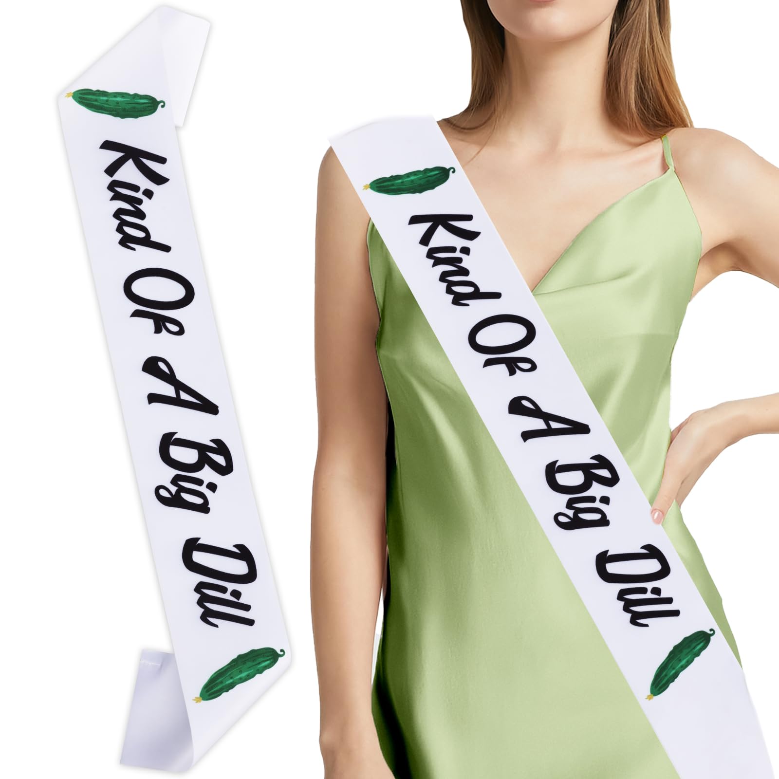 Diartpaint Pickle Theme Kind Of A Big Dill Birthday Sash, Funny Cartoon Cucumber Satin Sash for Pickle Birthday Decorations, Dill Pickle Happy Birthday Decor Supplies