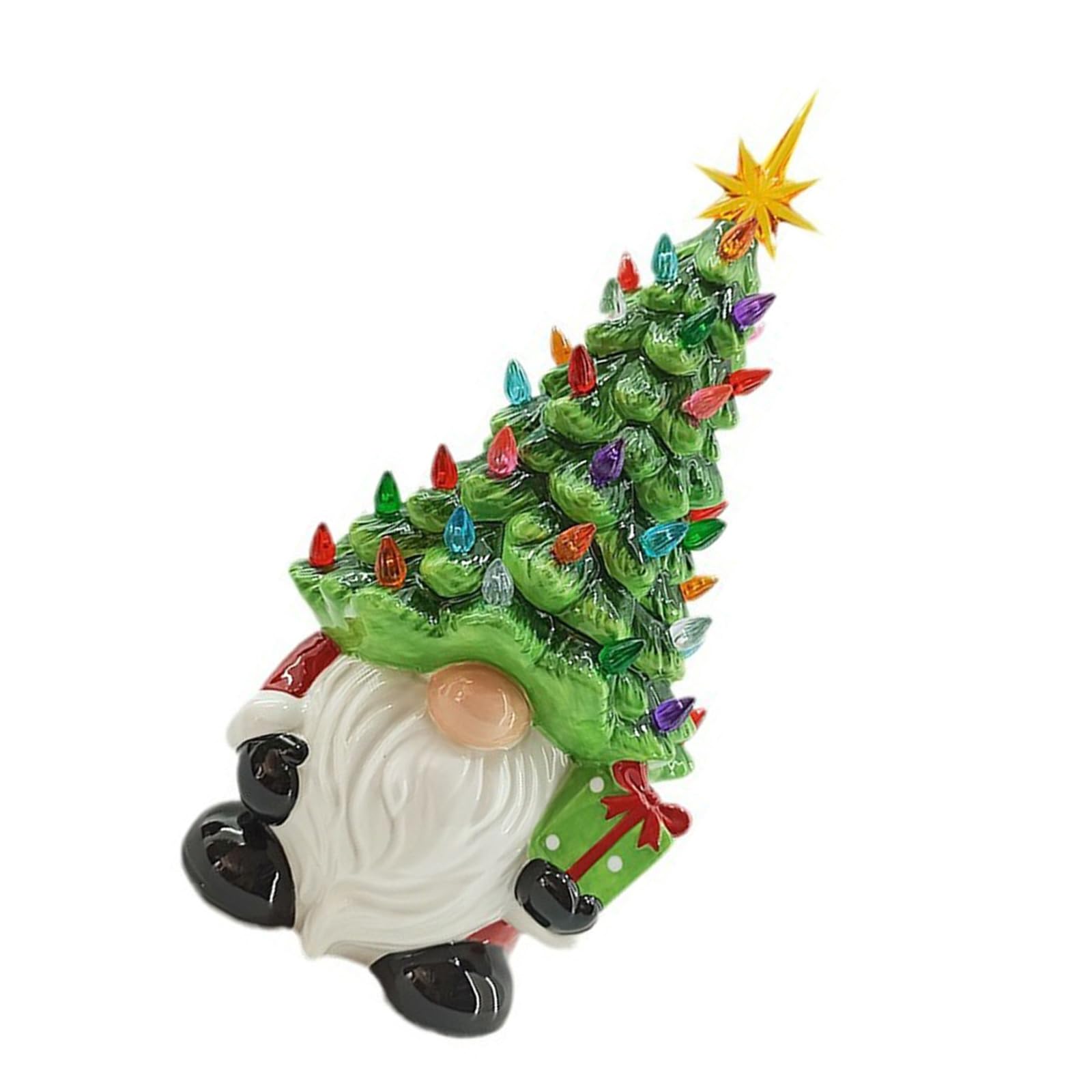 YROHGKPN Prelit Resin Sculpture, Stable Base Indoor Outdoor Christmas Decoration for Family Gnomes Old Resin Christmas Tree Portable Holiday Fireplaces Decoration
