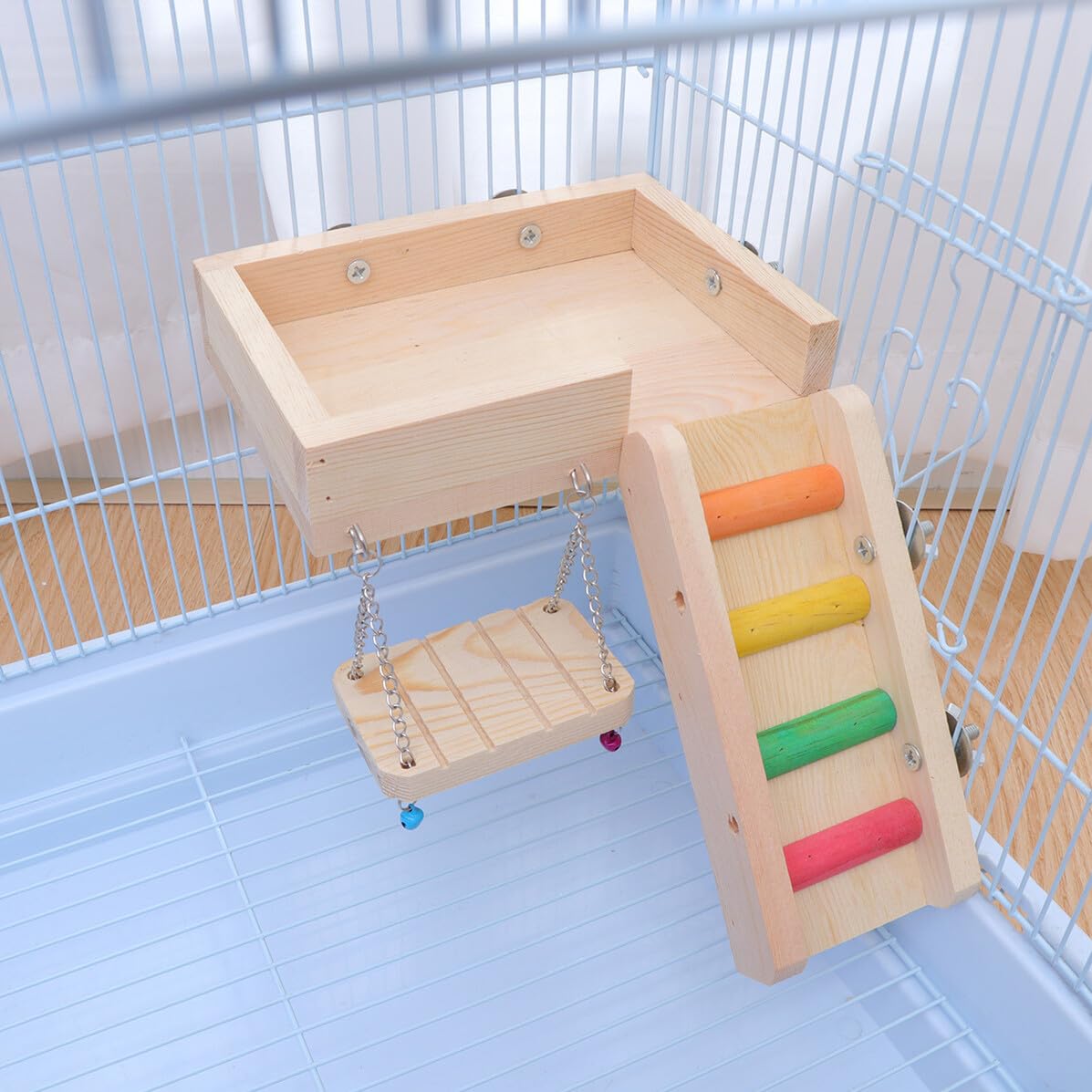 Perroquet et Hamster avec Balancoire Échelle et Grenier Accessoire Amusant pour Oiseaux et Petits Animaux de Exercice Exploration