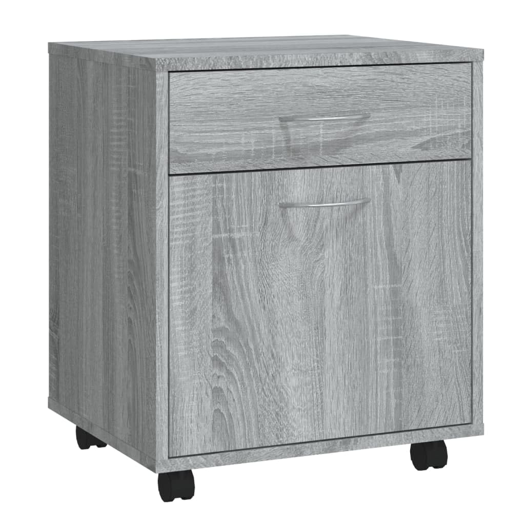 Cassettiera da scrivania con rotelle, colore grigio sonoma, 45 x 38 x 54 cm, mobile in legno con cassetto e scomparto per l'organizzazione di casa e ufficio