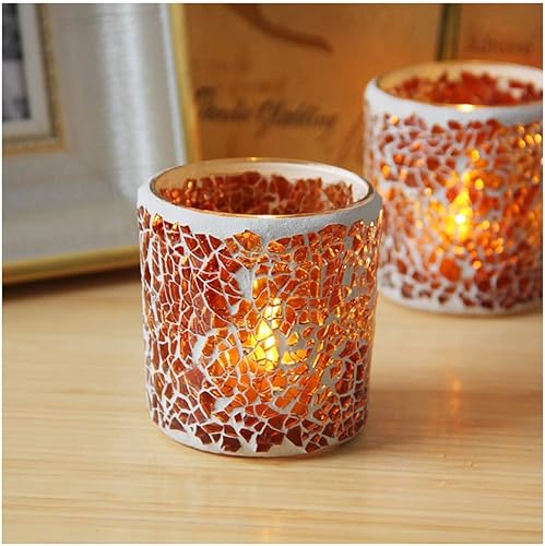 LUCBEI Portavelas de cristal de mosaico que expresa romántica barra de cena a la luz de las velas para añadir atmósfera decoración de vasos