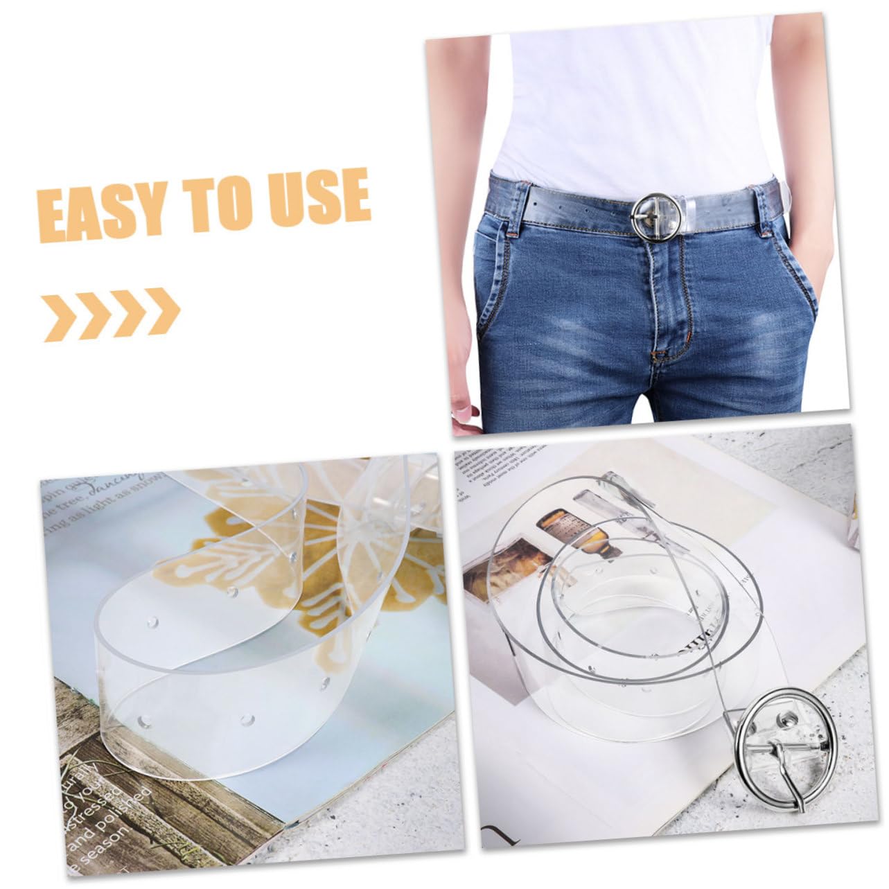 3 Ensembles Ceinture Transparente Large Pvc Avec Boucle Métallique Pour Femmes Ceinture De Et Ajustable Pour Robes Et Jeans 2 Pièces * 3