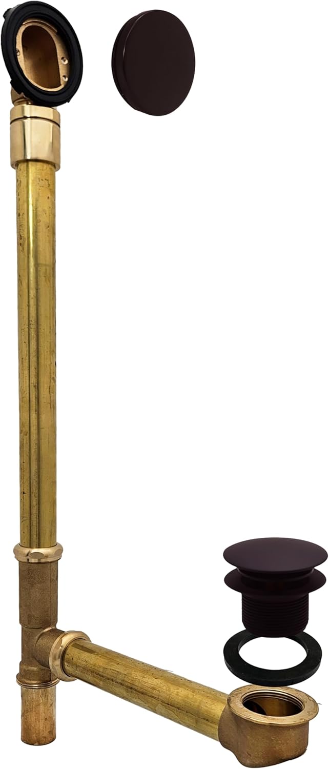 Westbrass A326HBJ-12 25" Brass Bath Waste & Overflow Assembly with European Tip-Toe Drain Plug and Illusionary Faceplate, Oil Rubbed Bronze