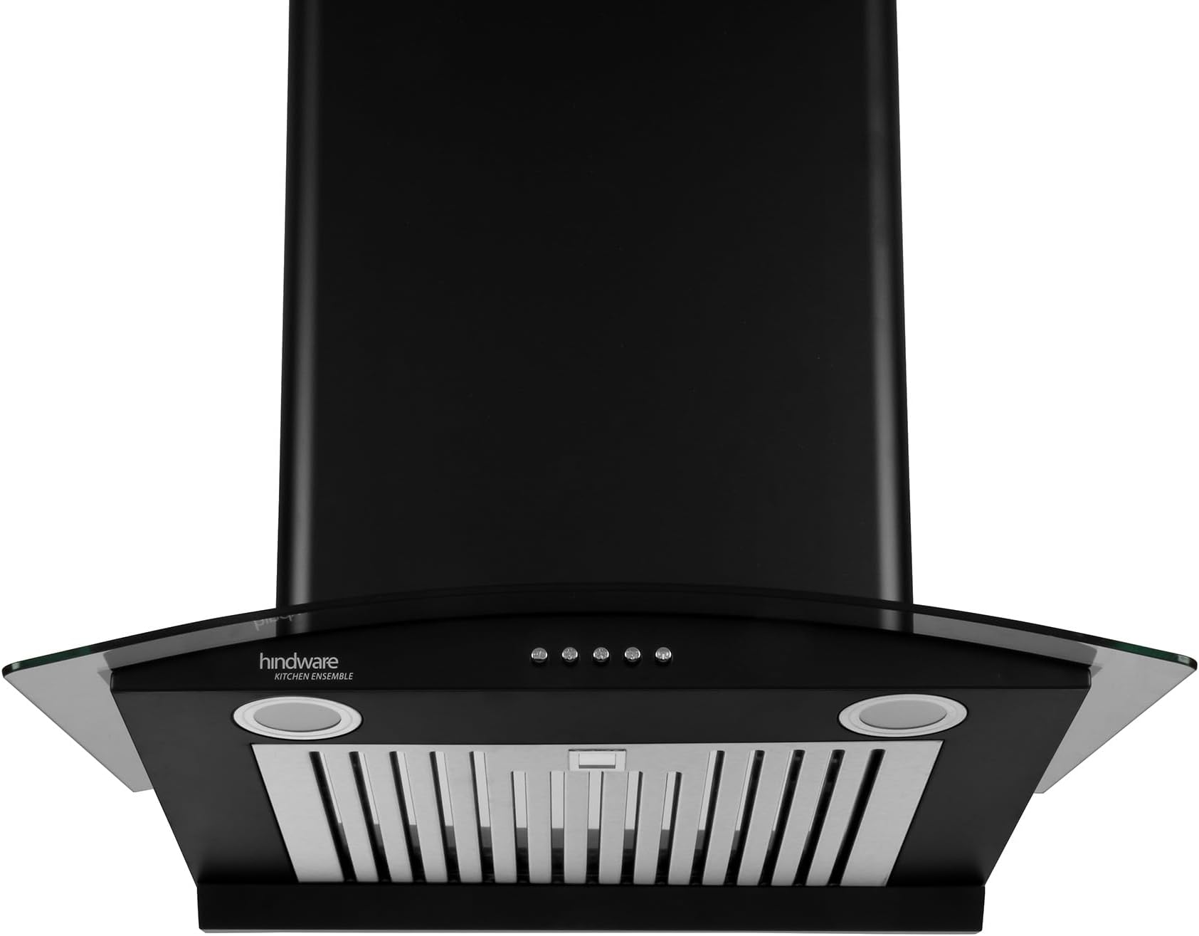 Hindware Smart Appliances | Elena 60 cm Chimney | 1100 CMH | Curved Glass | Auto Clean | Push Button | 5 Yrs Warranty on Motor & 2 Yrs on Product | Wall Mounted (Baffle Filter, LED Lamps, Black)