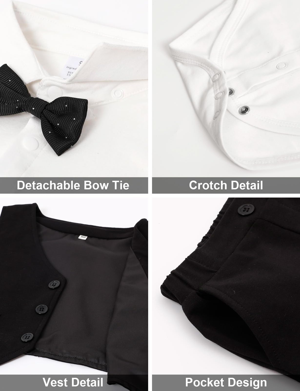 mintgreen Costume Bebe Garcon, 3pcs Ensembles Mariage Gentleman Vêtements Combinaison + Gilet + Pantalon