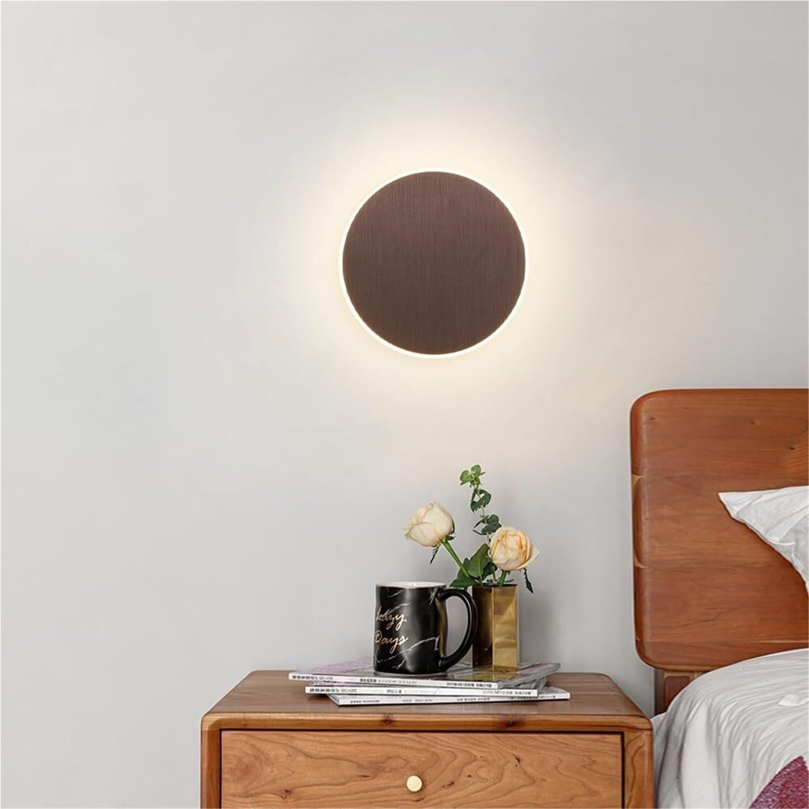 Lampa ścienna LED do wnętrz, okrągła lampa ścienna o mocy 3000 K, 1 sztuka na stałe okablowana lampa ścienna do wnętrz, szczotkowana powierzchnia, minimalistyczna dekoracja, lampa ścienna do S