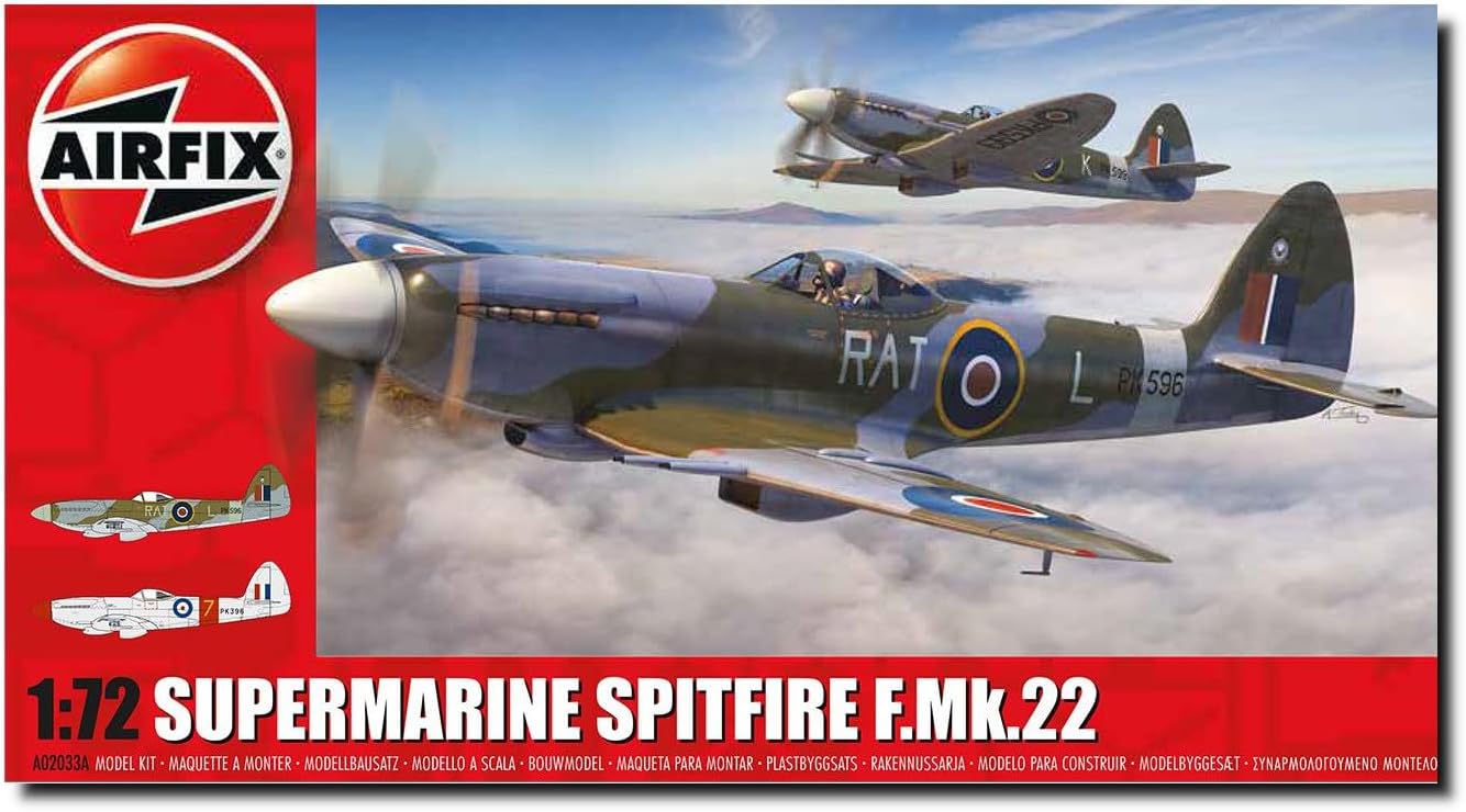Airfix Model Set - A02033A Supermarine Spitfire F.Mk.22 Model Building Kit - Plastic Plane Kits for Adults & Children 8+, Set Includes Sprues & Decals - 1:72 Scale