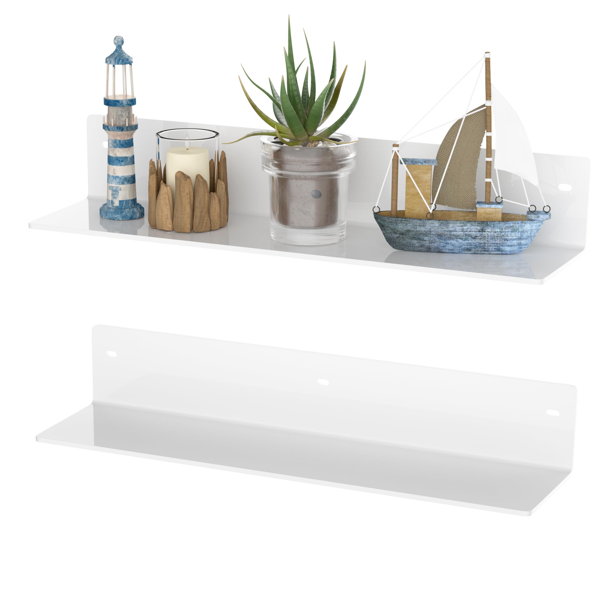 Sezanrpt 16 Inches White Acrylic Shelves, Wall Hanging Spice Rack, Wall Organizer Storage Shelf for Kitchen Dining Room