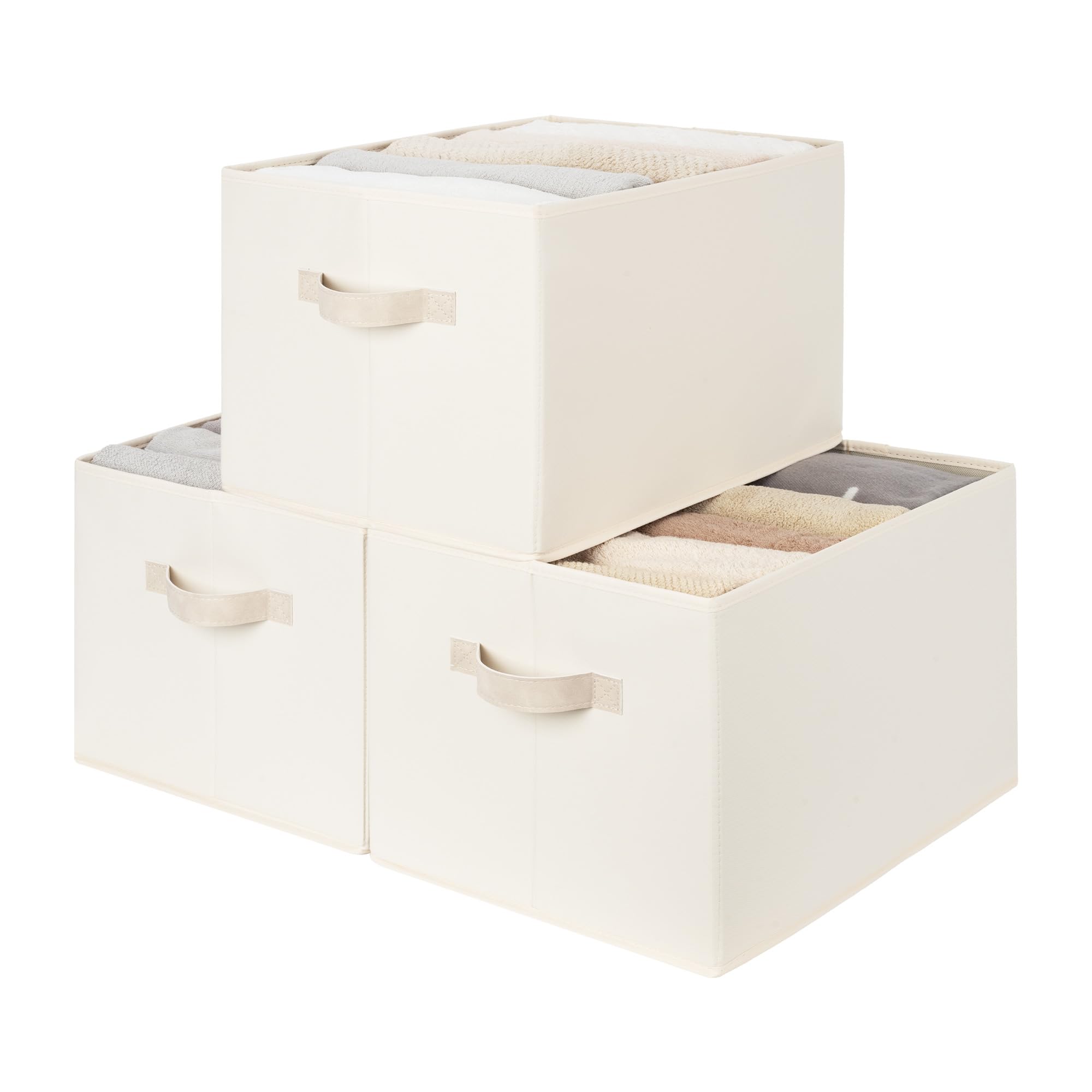 StorageWorks Clothes Storage Boxes, Fabric Storage Boxes, Large Storage Baskets for Shelves, Foldable Baskets for Wardrobes, Extra Large Bins for Organising Clothes and Toys, Beige, 3-Pack — image 1