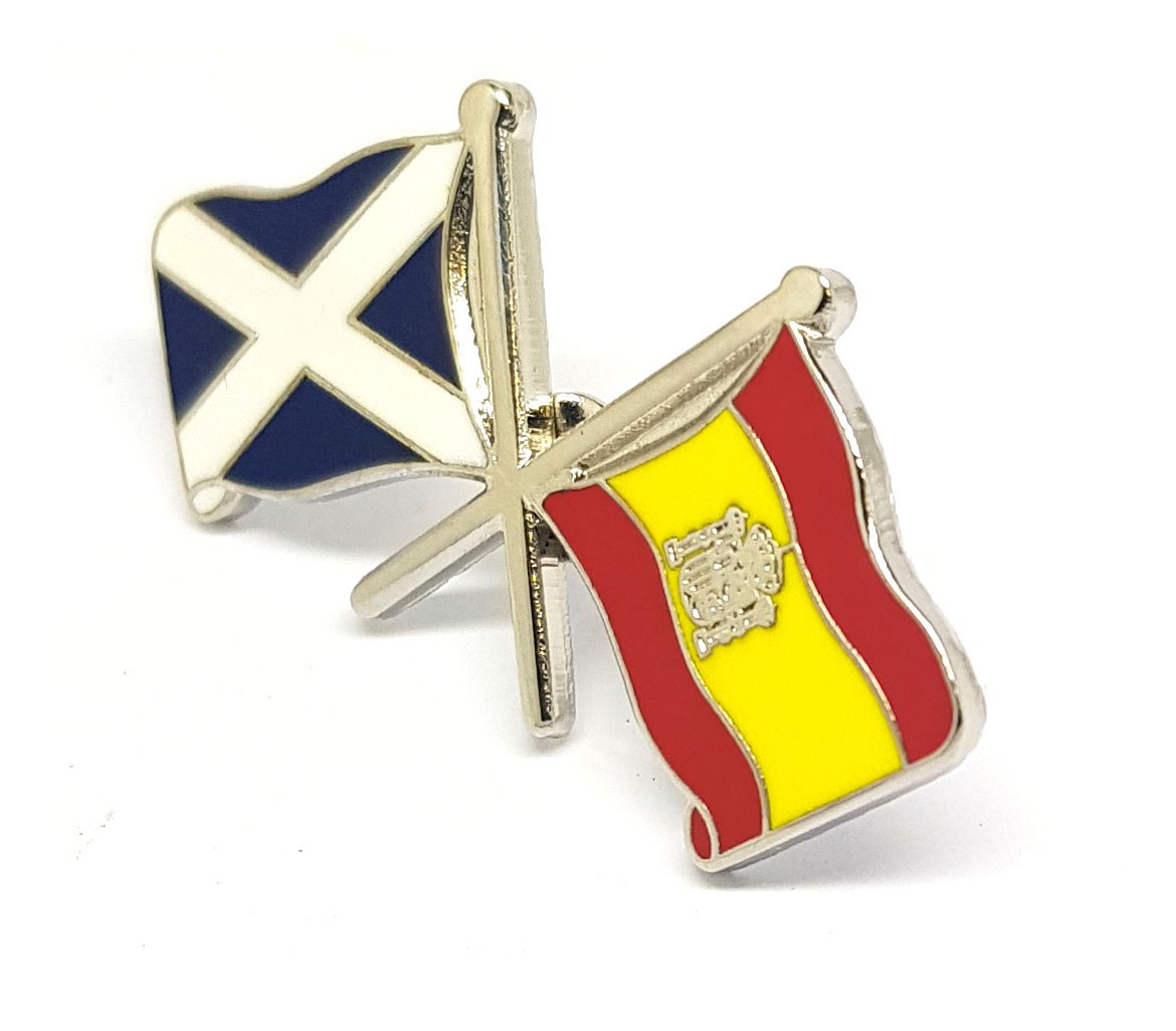 Scotland Spain Friendship Dual Crossed National Flag Pin Badge Novelty Gift