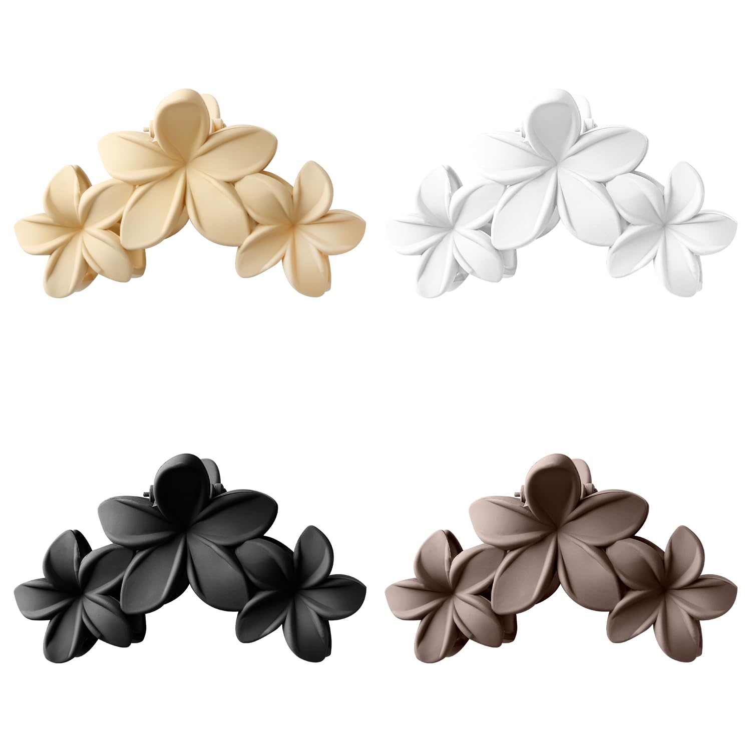Bojueshaw 4pcs Flower Hair Clips,Strong Hold Large Claws Clips,Elegant Hair Clips,Non-Slip Matte Hawaiian Flower Claw Clips for Thick Thin Hair