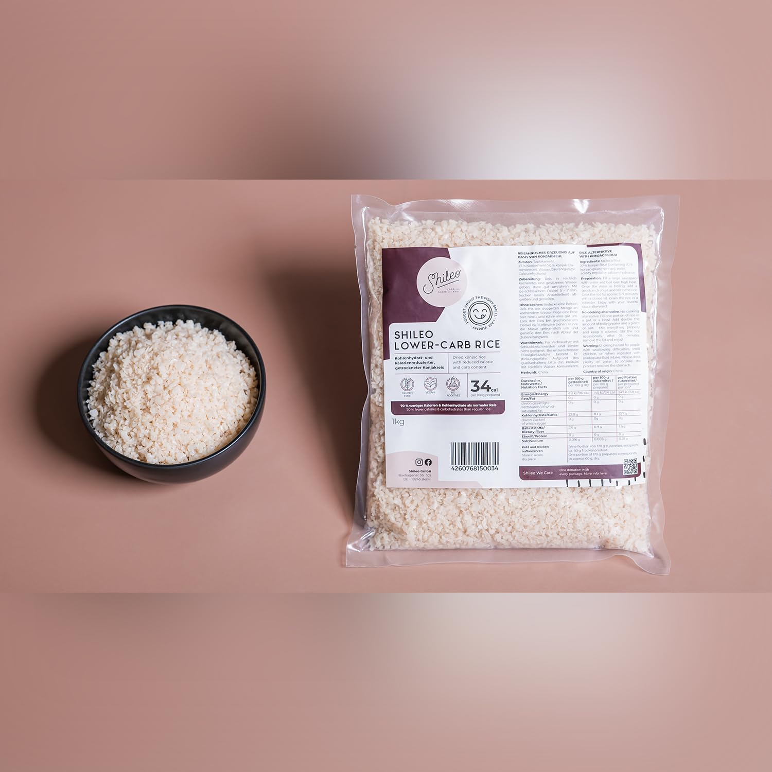 Shileo Konjak Reis getrocknet 1kg | energiereduzierter Lower Carb Shirataki Konjakreis | Konjak-Reis (fast) ohne Kohlenhydrate für eine bewusste Low-Carb Ketogene Ernährung