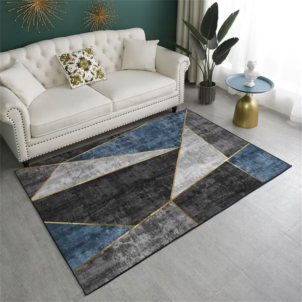 Tapis jeu 70X140CM au design géométrique gris bleu avec finitions premium