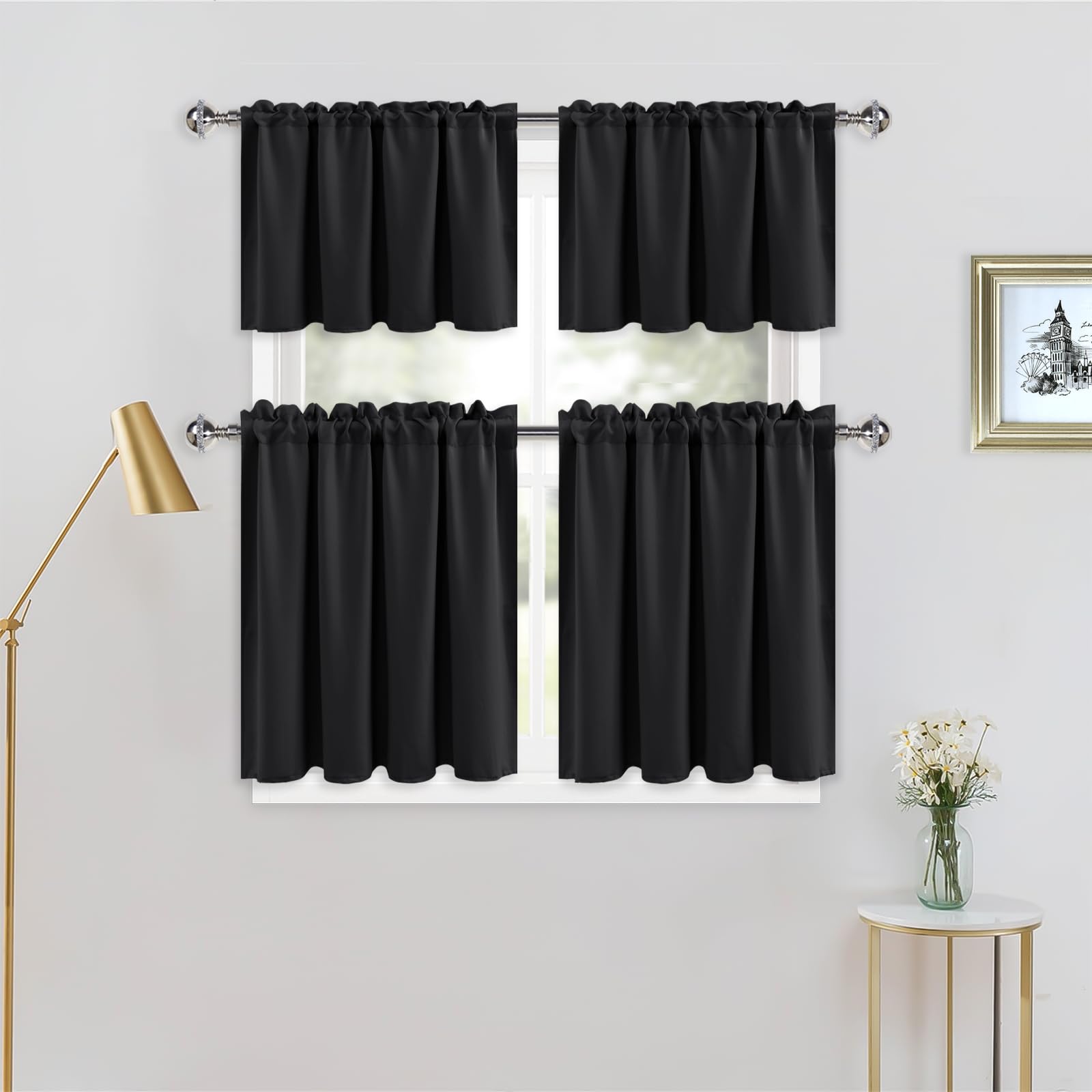 Lot De 2 Rideaux Opaques Avec Œillets - 61x66 Cm - Isolants Et Occultants - Pour Cuisine, Chambre - Beige