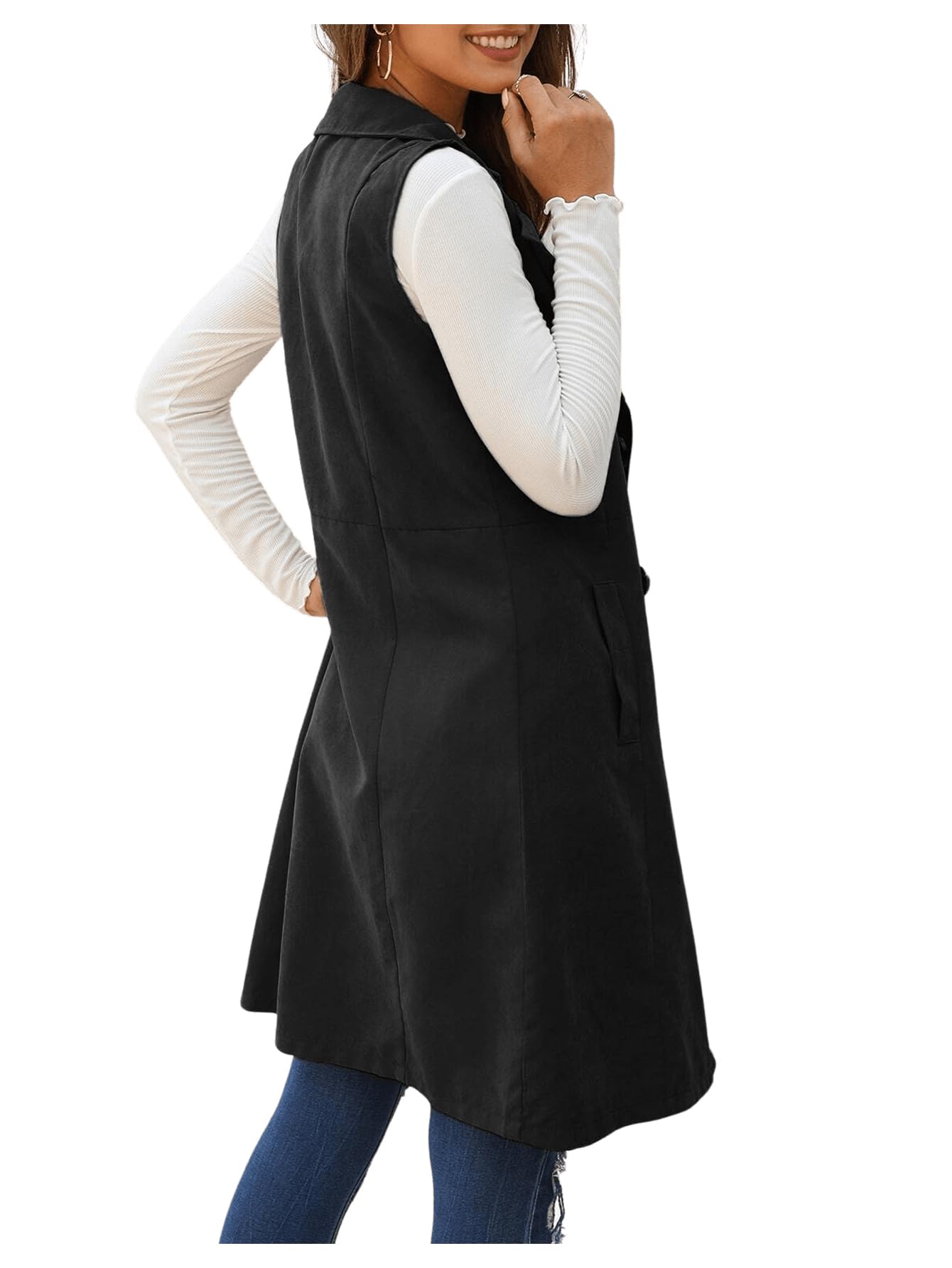 GORGLITTER Women's Western Long Blazer Vest Sleeveless Cowgirl Trendy Fashion Casual Business Casual Work Trench Coat